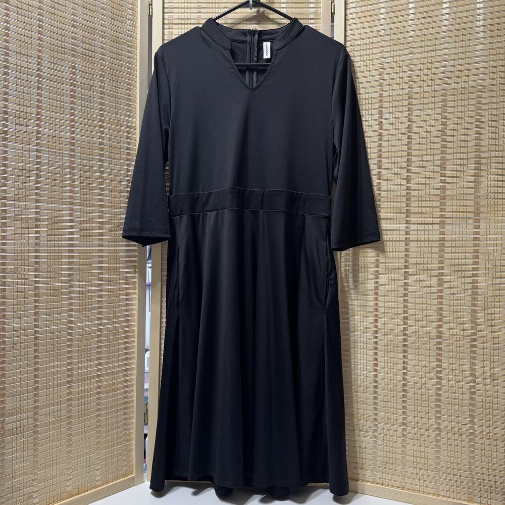 NMODER Dress Women's Size Large Black Fit and Flare Midi Length Pockets